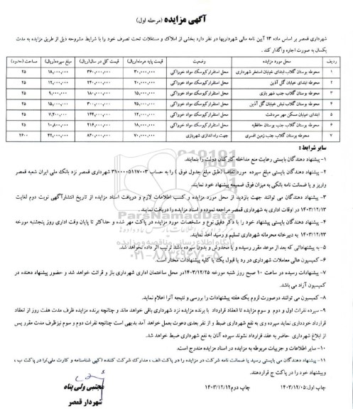 مزایده اجاره بخشی از املاک و مستغلات تحت تصرف