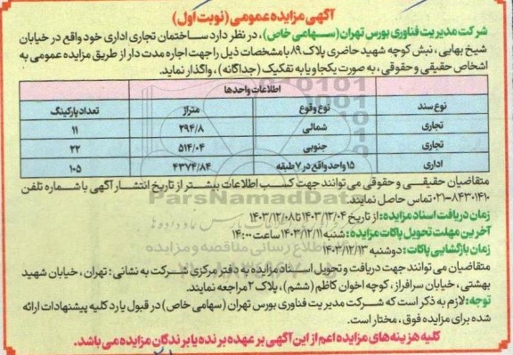 مزایده واگذاری ساختمان تجاری اداری