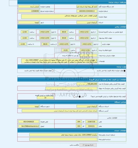 مزایده ، فروش قطعات داغی بازیافتی خودروهای تصادفی