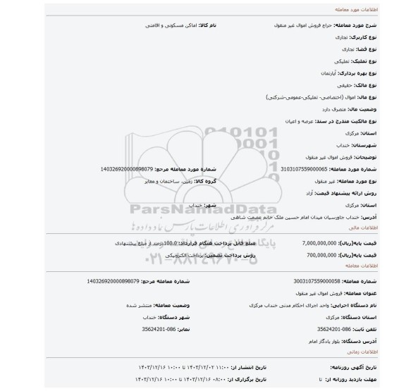 مزایده، فروش اموال غیر منقول