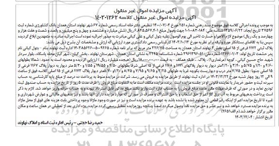 مزایده فروش پلاک ثبتی 1172 فرعی از 15 اصلی 