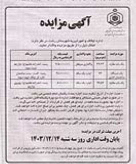 مزایده واگذاری املاک، یک باب مغازه...