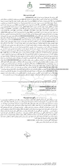 مزایده ششدانگ یک واحد تجاری مساحت 349.14 مترمربع
