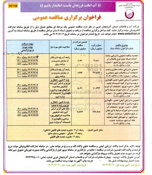 مناقصه احداث شبکه جمع آوری فاضلاب ... نوبت دوم 