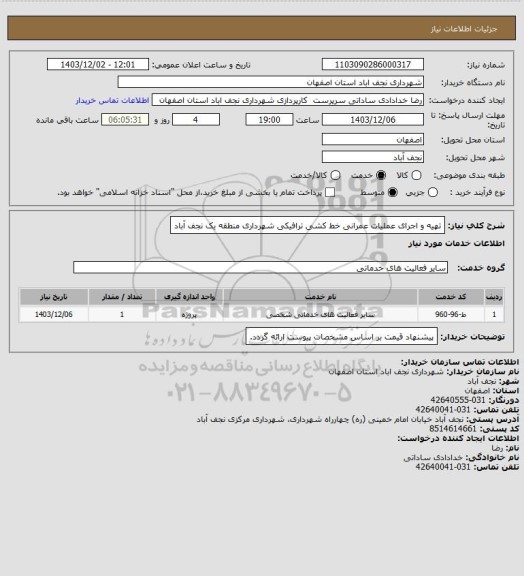 استعلام تهیه و اجرای عملیات عمرانی خط کشی ترافیکی شهرداری منطقه یک نجف آباد