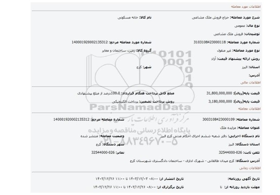 مزایده، فروش ملک مشاعی