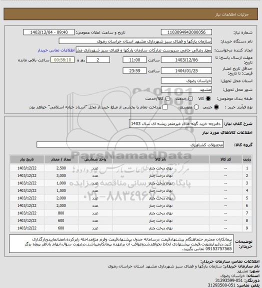 استعلام دفترچه خرید گونه های غیرمثمر ریشه ای سال 1403