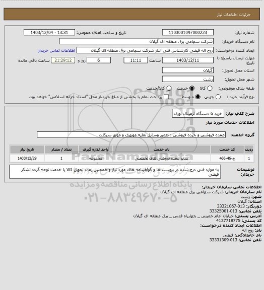 استعلام خرید 6 دستگاه ترمینال نوری