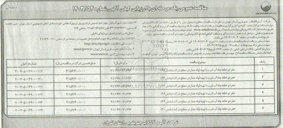 مناقصه حفر دو حلقه چاه آب شرب...