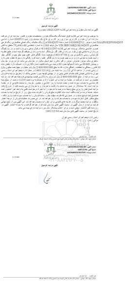 مزایده ششدانگ خودرو هاچ بک سیستم پژو 206