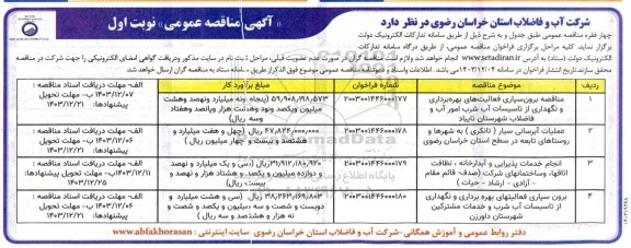 مناقصه برون سپاری فعالیت های بهره برداری و ... 