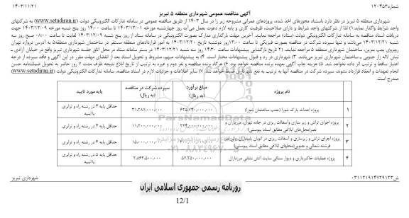 مناقصه پروژه احداث پارک ...