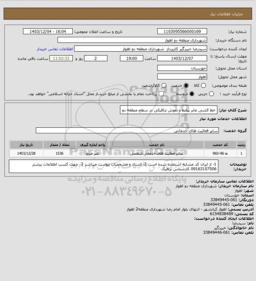 استعلام خط کشی عابر پیاده و نقوش ترافیکی در سطح منطقه دو