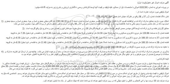 مزایده شش دانگ قطعات شماره 2 و 37 و 38