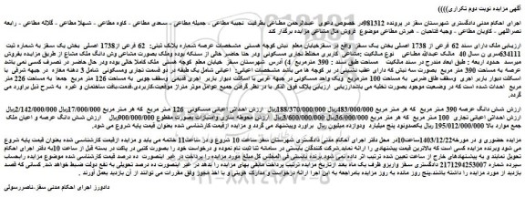 مزایده ملک دارای سند 62 فرعی از 1738 اصلی