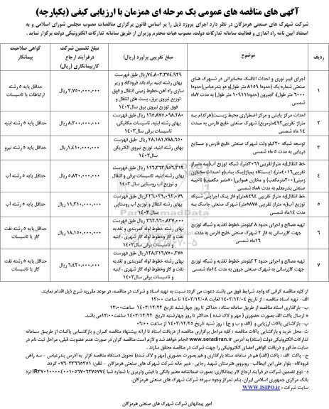 تجدید مناقصه خدمات بهره برداری تعمیر و نگهداری چیلرها هواسازها دیگهای آب گرم موتورخانه و... 