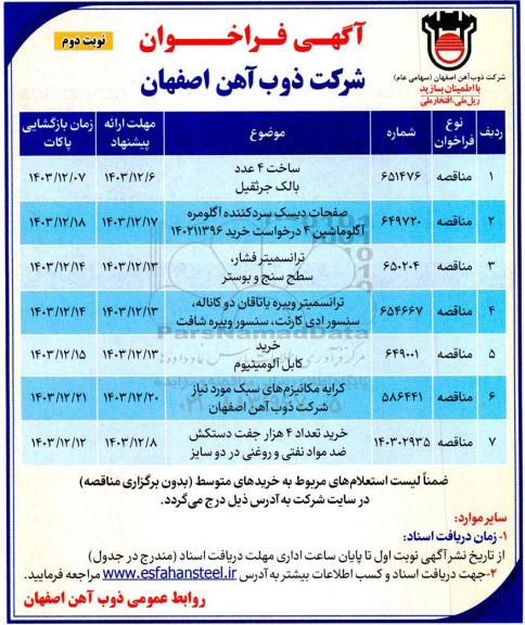 فراخوان ساخت 4 عدد بالک جرثقیل ...- نوبت دوم
