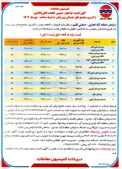 فراخوان عمومی قطعات قابل واگذاری با کاربری مجتمع های خدماتی بین راهی به شرط ساخت تجدید نوبت دوم