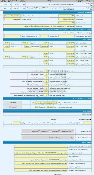 مزایده ، انواع طلا(حدود 10 گرم سنگ می باشد)