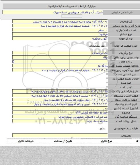 مناقصه, حفر دو حلقه چاه (بخش ۲۸)