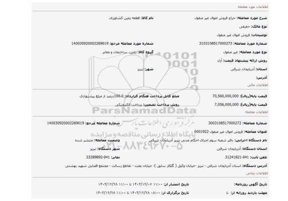 مزایده، فروش اموال غیر منقول
