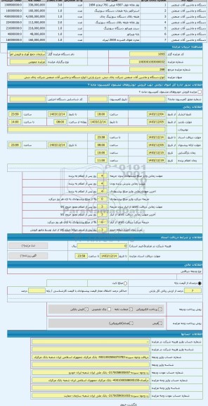 مزایده ، انواع دستگاه و ماشین آلات صنعتی شرکت چای دبش
