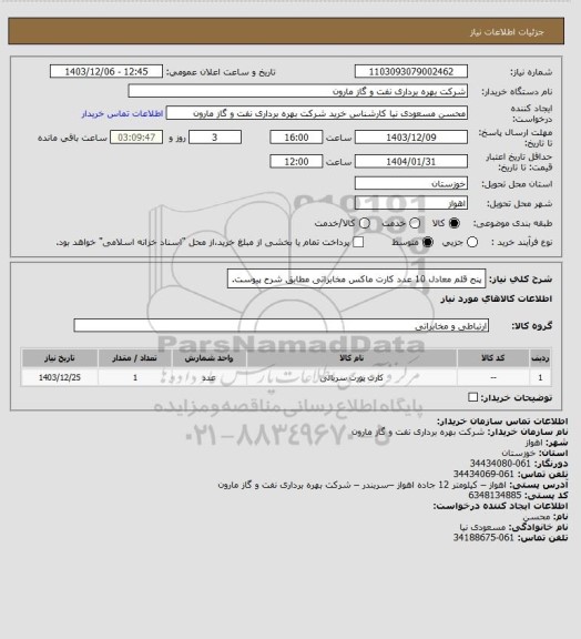 استعلام پنج قلم معادل 10 عدد کارت ماکس مخابراتی مطابق شرح پیوست.