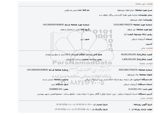 مزایده، اموال غیرمنقول
