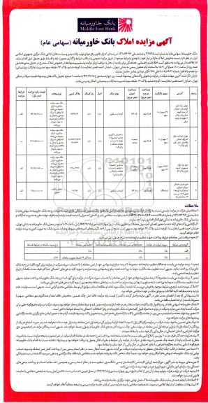 مزایده فروش املاک خود با کاربری آپارتمان مسکونی ، تجاری 