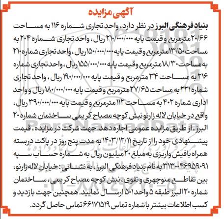 مزایده  واحد تجاری شماره 116 به مساحت 20.66 متر مربع 