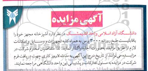 مزایده اجاره آشپزخانه مجهز با قابلیت طبخ روزانه 3000 پرس