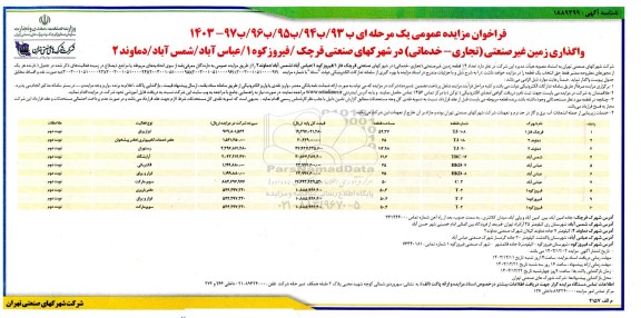 مزایده واگذاری زمین غیر صنعتی تجاری - خدماتی..