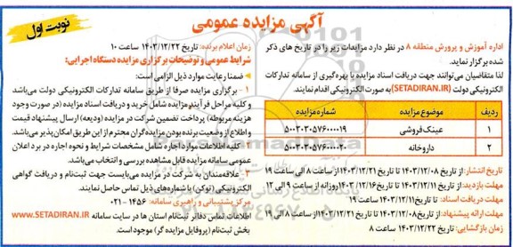 مزایده عینک فروشی...