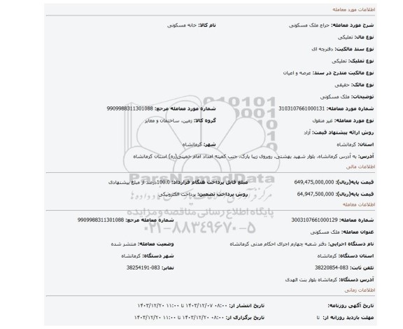 مزایده، ملک مسکونی