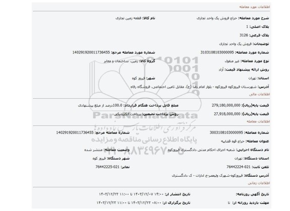 مزایده، فروش یک واحد تجاری