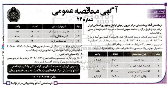 مناقصه خرید مواد کامپاند و ... 