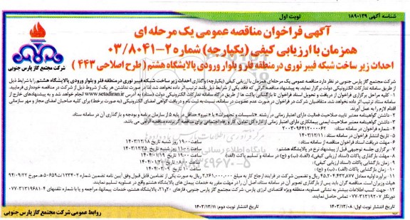 فراخوان مناقصه احداث زیر ساخت شبکه فیبر نوری در منطقه فلر و بلوار ورودی پالایشگاه هشتم ...