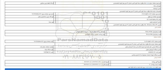 مزایده، مزایده ملک واقع در میانه کوی اکرمی خیابان 14 متری بهار کوچه شاهمحمدی