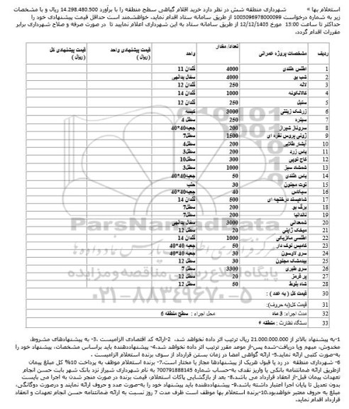 استعلام خرید اقلام گیاهی
