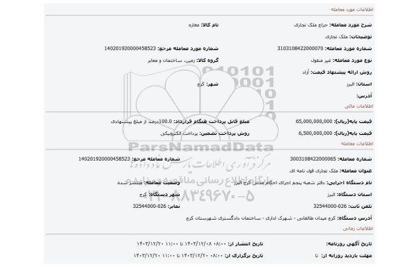 مزایده، ملک تجاری