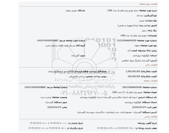مزایده، خودرو پراید هاچ بک مدل 1395