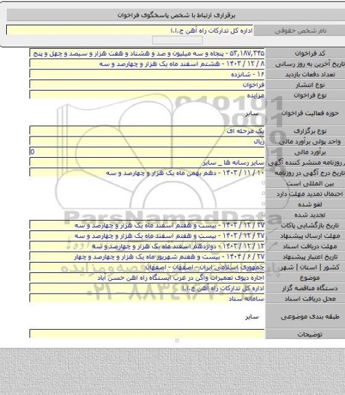 مزایده, اجاره دپوی تعمیرات واگن در غرب ایستگاه راه اهن حسن آباد