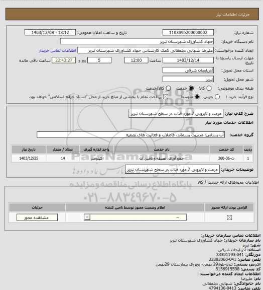 استعلام مرمت و لایروبی 7 مورد قنات در سطح شهرستان تبریز
