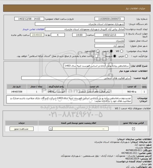 استعلام ساماندهی پیاده رو پل آزادی-بر اساس فهرست ابنیه سال 1403
