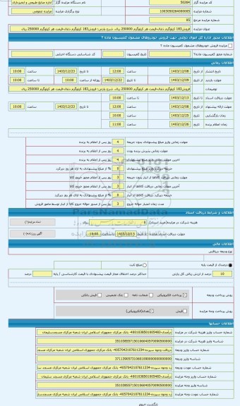 مزایده ، فروش183 کیلوگرم ذغال-قیمت هر کیلوگرم 250000 ریال