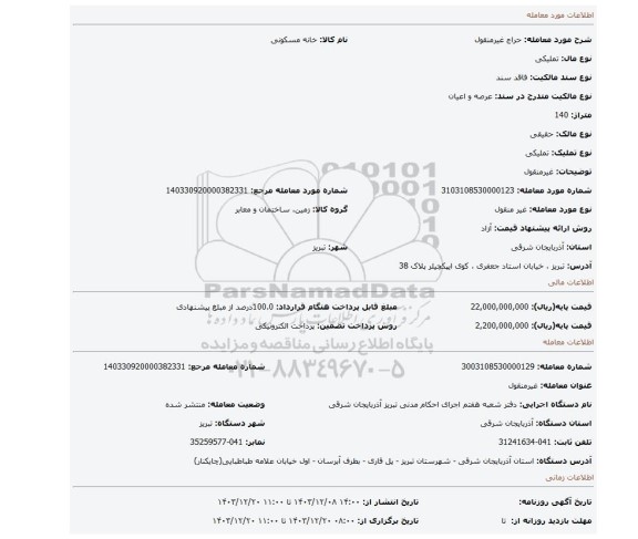 مزایده، غیرمنقول