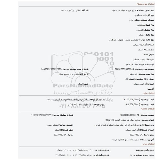 مزایده، مزایده اموال غیر منقول