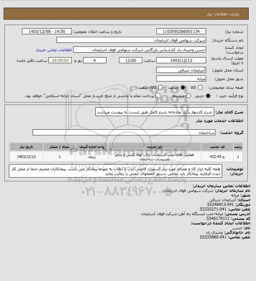 استعلام شرح کاردیوار پکیج نمازخانه شرح کامل طبق لیست به پیوست میباشد