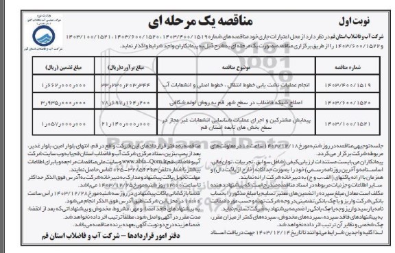 مناقصه انجام عملیات نشت یابی خطوط انتقال ...