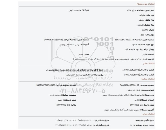مزایده، ملک